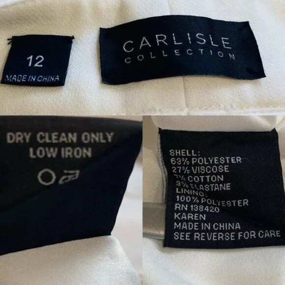 Carlisle Collection Karen Straight Leg Ankle Fully Lined Womens Pants White 12 - Picture 5 of 9